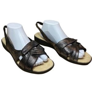 Comfortview Women's Size 11M Black Pewter Snake Print Slingback Comfort Sandals